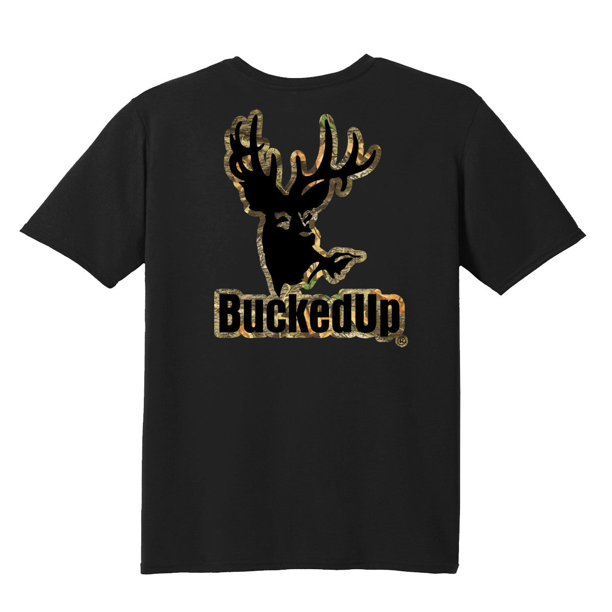 Short Sleeve Black with Camo Black BuckedUpĀ® Logo - BuckedUp Apparel