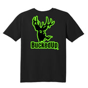 Youth Short Sleeve BuckedUp® Black with Green Logo
