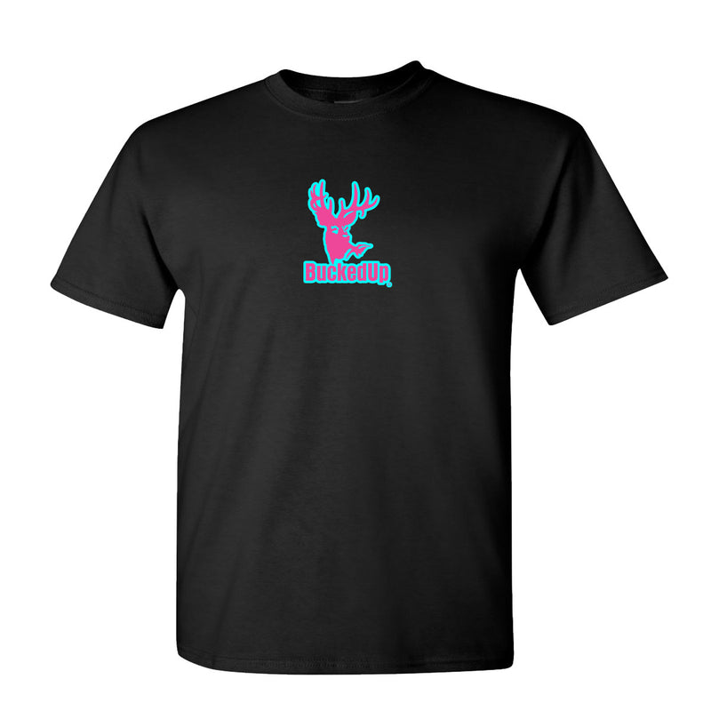 Short Sleeve Black with Aqua Blue Pink BuckedUp® Logo - BuckedUp Apparel