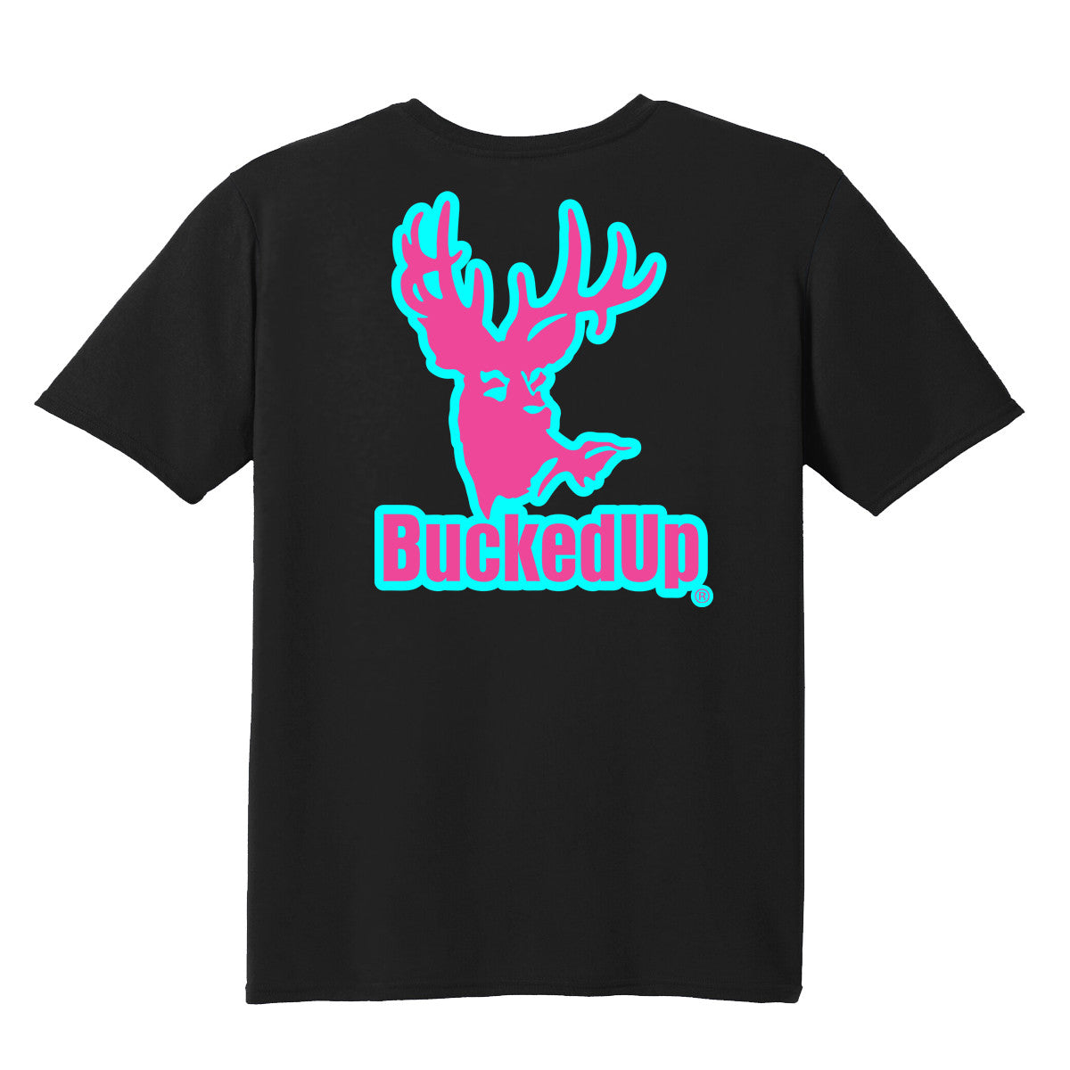 Short Sleeve Black with Aqua Blue Pink BuckedUp® Logo - BuckedUp Apparel