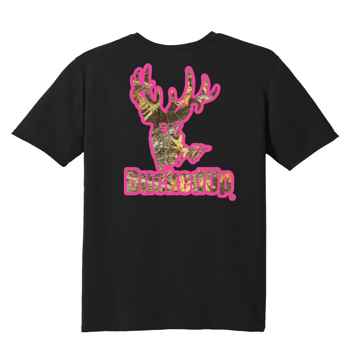 Short Sleeve Black with Pink Camo BuckedUp® Logo - BuckedUp Apparel