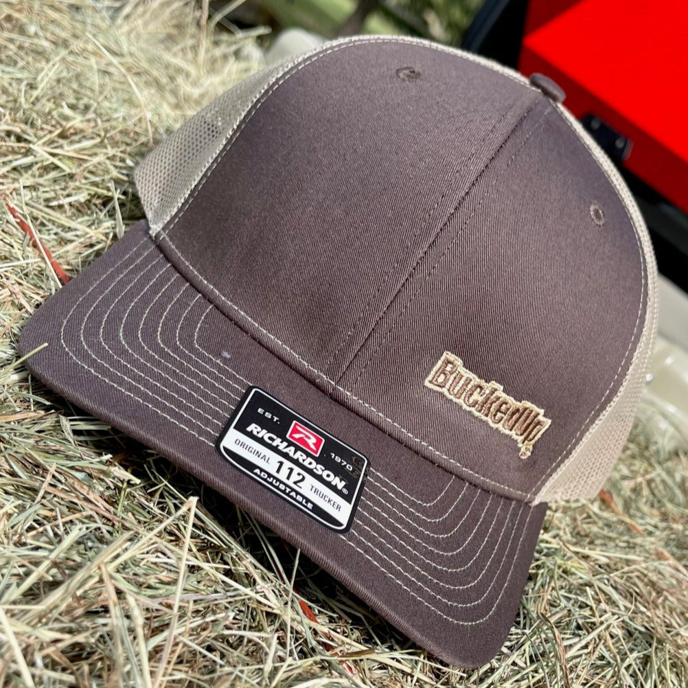 BuckedUp® Brown Text Brown with Tan Mesh Snapback