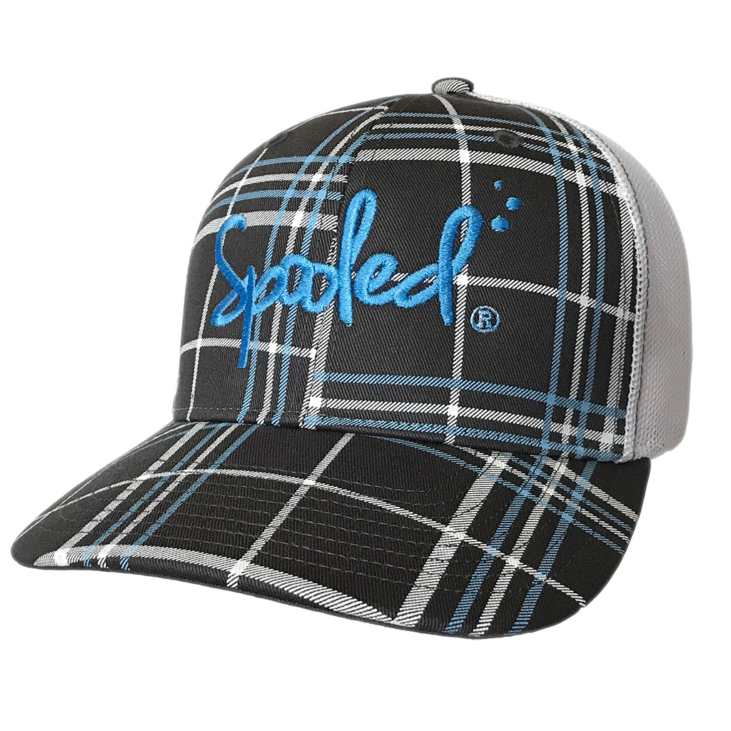 Spooled Blue Black Plaid with White Mesh Snapbacks - BuckedUp Apparel