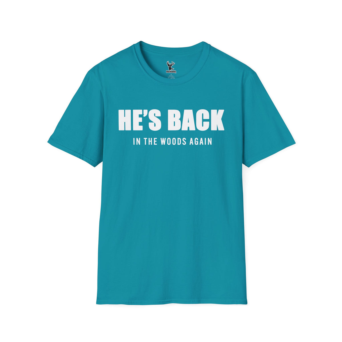 Short Sleeve BuckedUp® "He's Back!" in White Letters Softstyle T-Shirt - BuckedUp Apparel