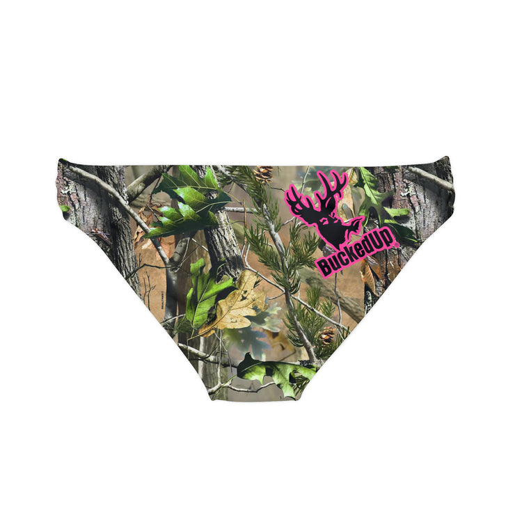BuckedUp® Pink Camo Loop Tie Side Bikini Bottom (AOP)