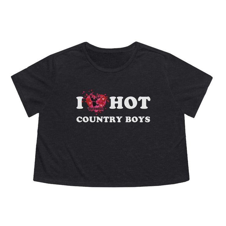 I Heart Hot Country Boys BuckedUp® Women's Flowy Cropped Tee