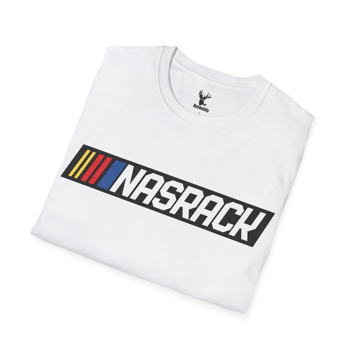 Short Sleeve BuckedUp® "NASRACK" in White Letters Softstyle T-Shirt - BuckedUp Apparel