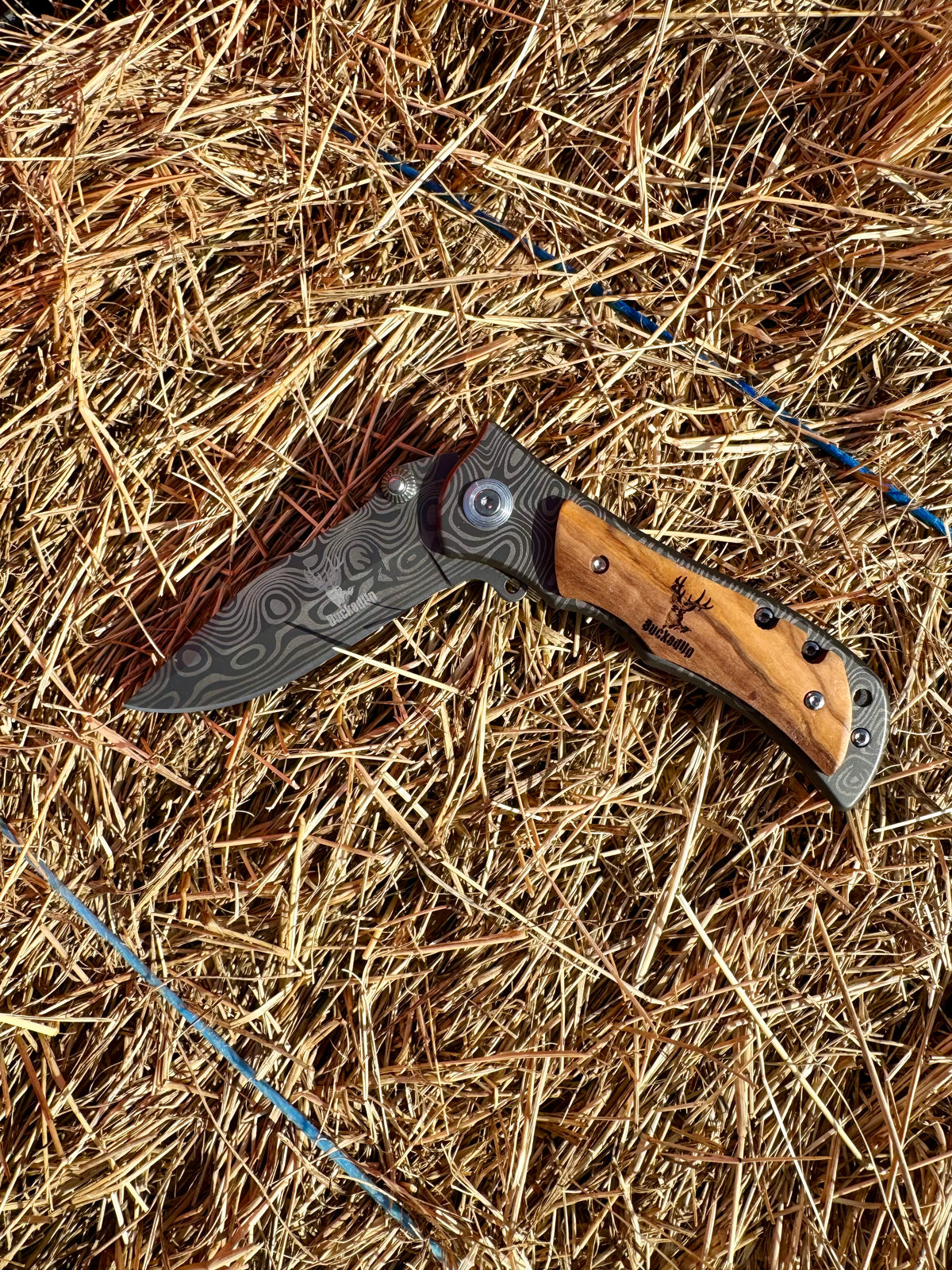 BuckedUp Tactical Pocket Knife Western Damascus Steel