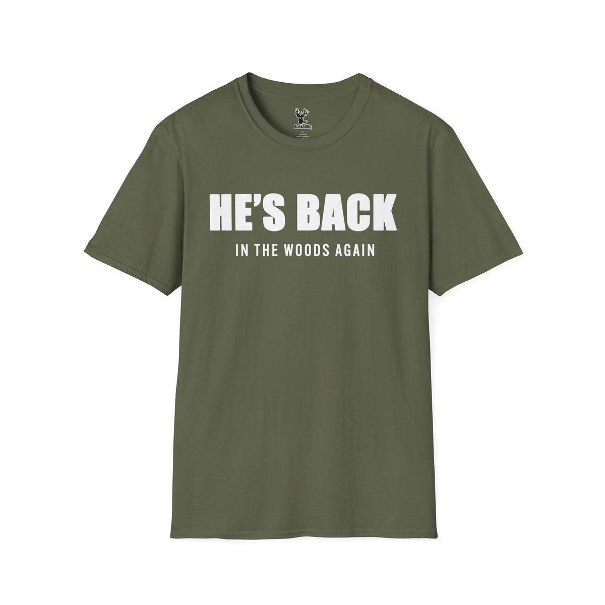 Short Sleeve BuckedUp® "He's Back!" in White Letters Softstyle T-Shirt - BuckedUp Apparel