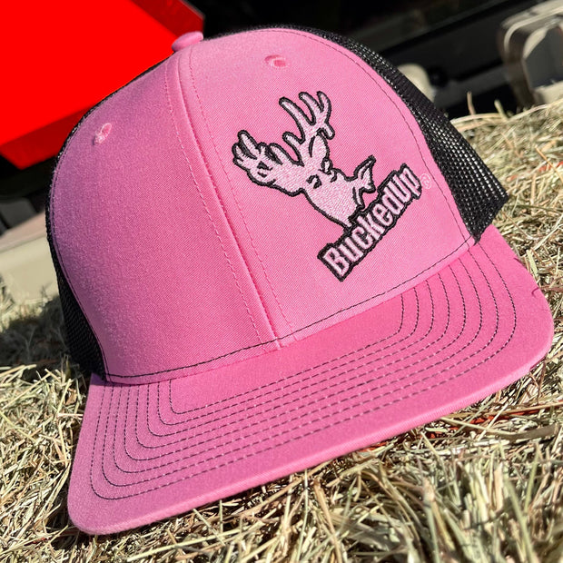 BuckedUp® Pink Logo Pink with Black Mesh Snapback