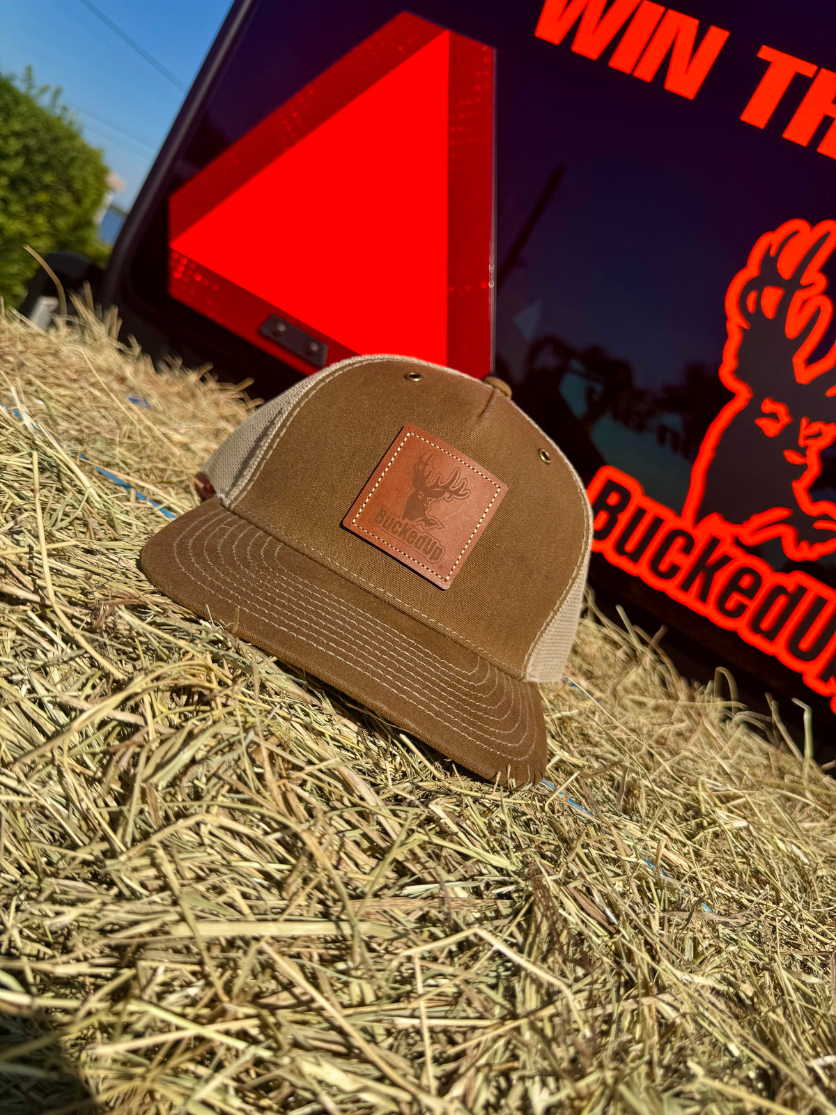 BuckedUp® Leather Caramel Oilskin Patch Snapback