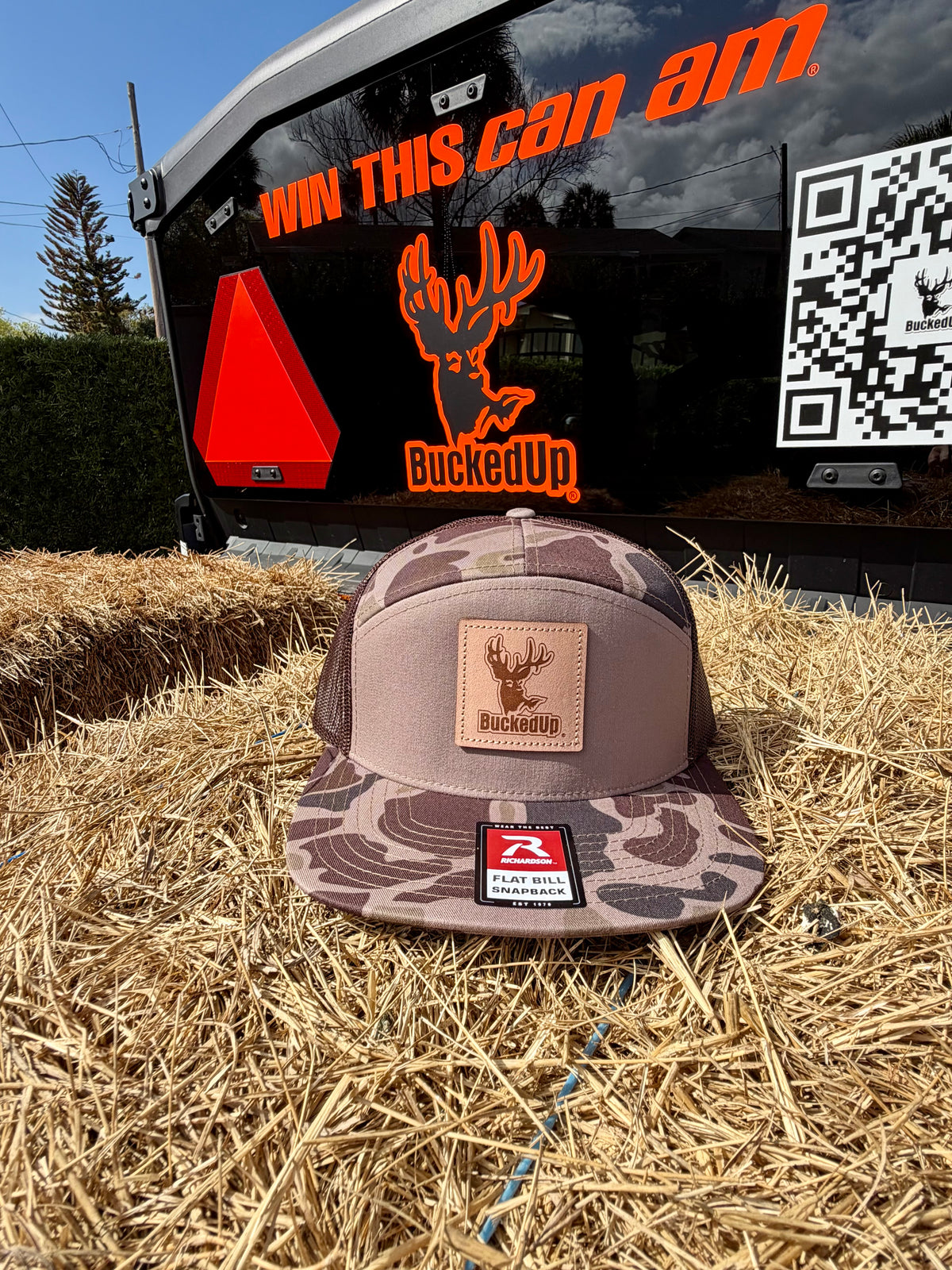 BuckedUp® Leather Patch 7 Panel Hi Profile Brown Camo with Brown Mesh Snapback - BuckedUp Apparel