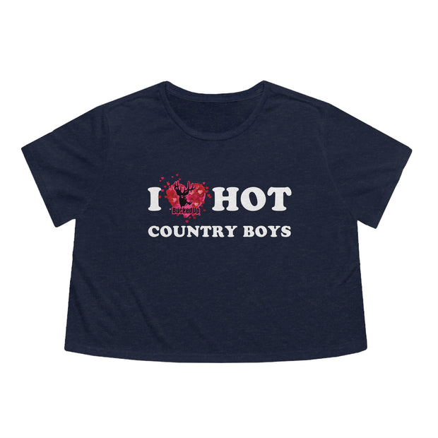 I Heart Hot Country Boys BuckedUp® Women's Flowy Cropped Tee