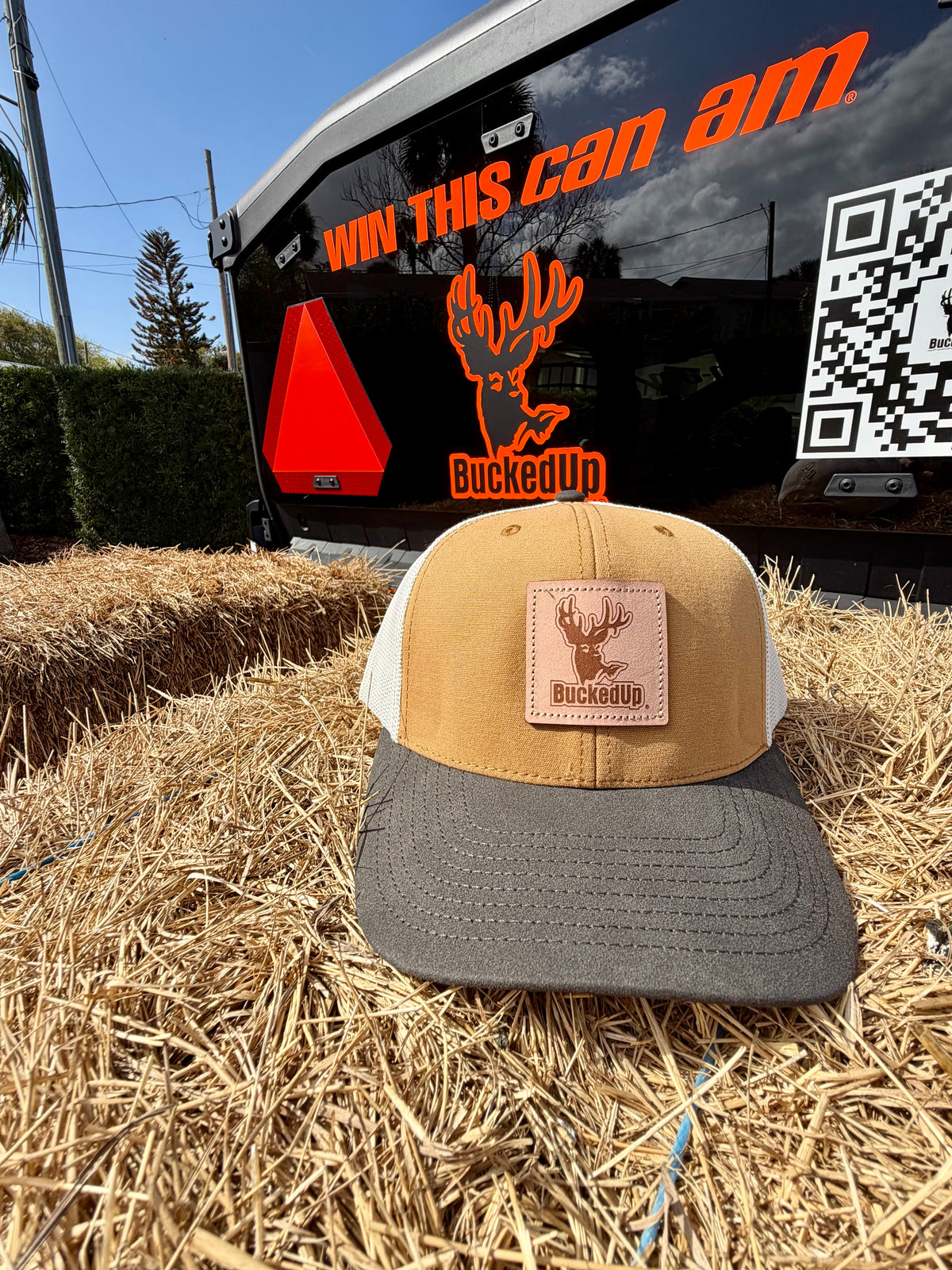 BuckedUp® Leather Patch SPECIAL EDITION Tricolor Wheat with Slate Bill and Birch Mesh Snapback - BuckedUp Apparel