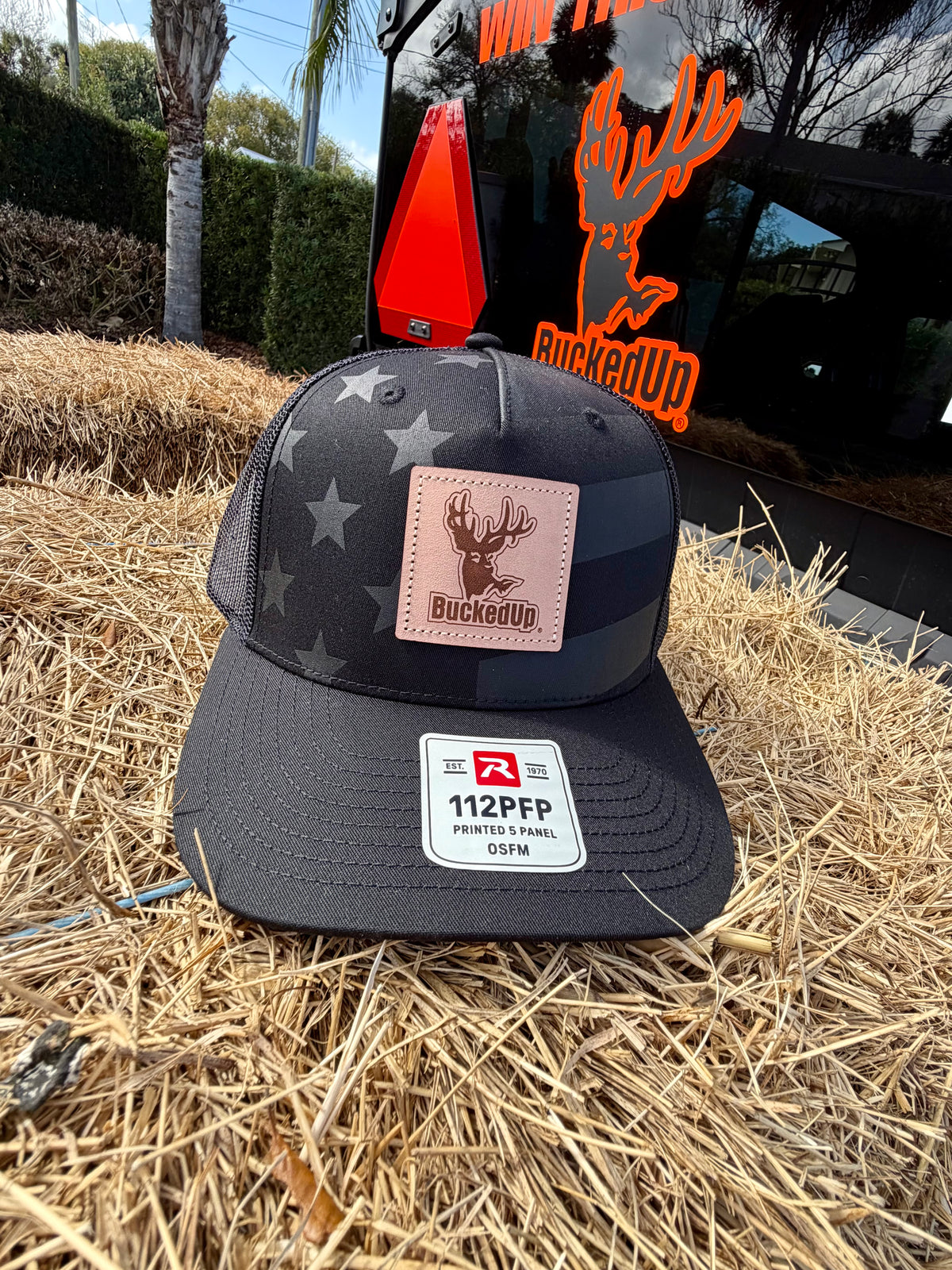 BuckedUp® Richardson Patch Tonal Stars and Strips Black with Black Mesh Snapback - BuckedUp Apparel