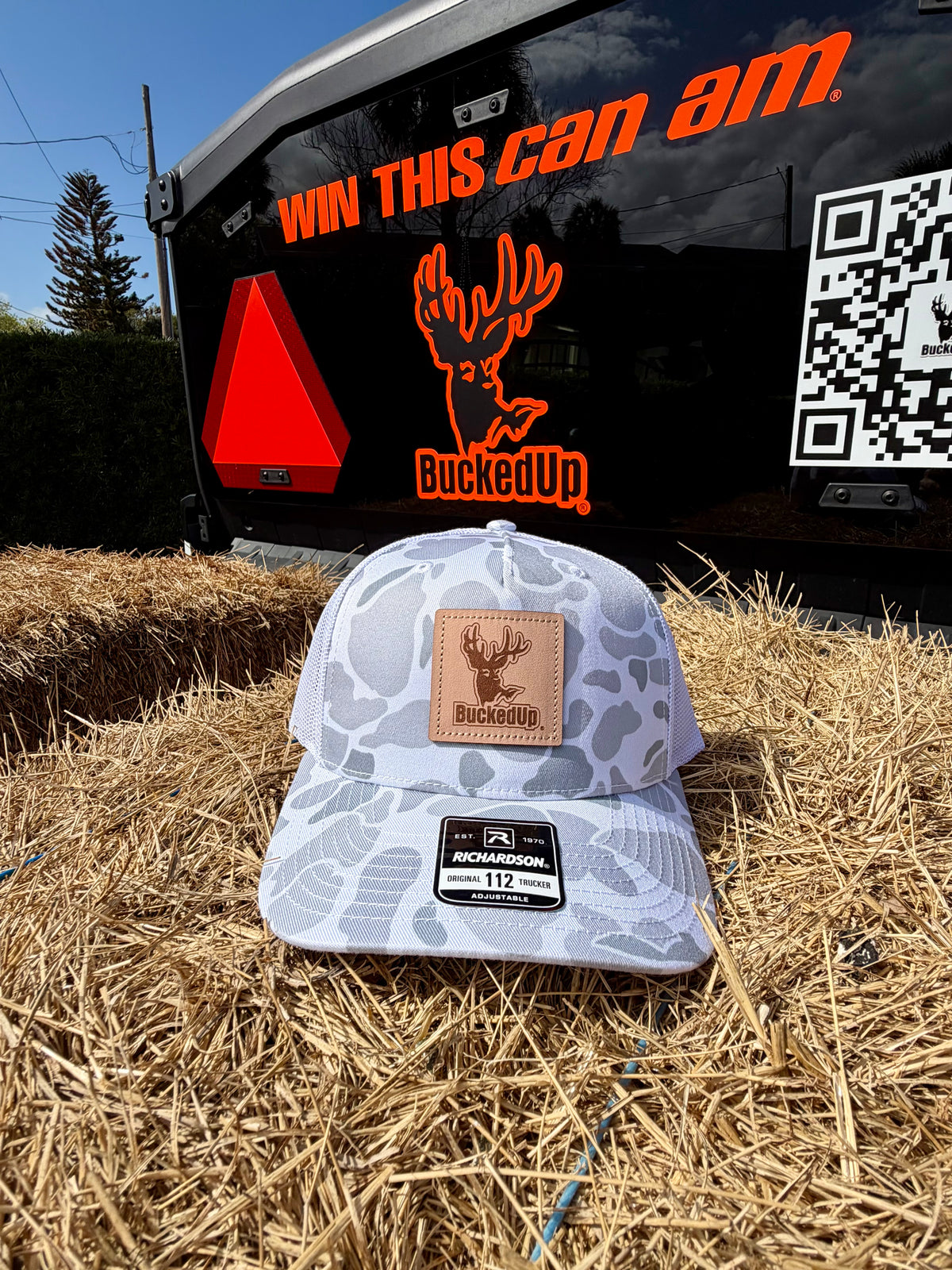 BuckedUp® Leather Patch White Duck Camo with White Mesh Snapback - BuckedUp Apparel