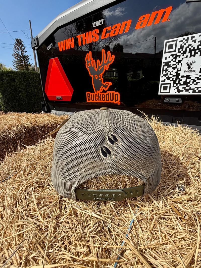 BuckedUp® Leather Patch 7 Panel Hi Profile Bottomland with Tan Mesh Snapback - BuckedUp Apparel