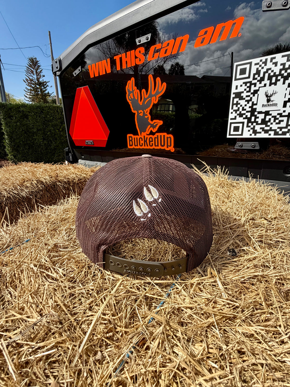 BuckedUp® Leather Patch 7 Panel Hi Profile Brown Camo with Brown Mesh Snapback - BuckedUp Apparel