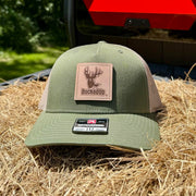 BuckedUp® Leather Patch Army Olive with Tan Mesh Snapback