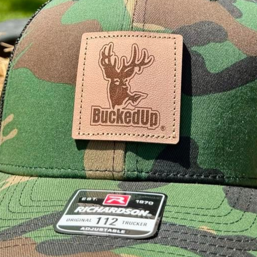 BuckedUp® Leather Patch Green Camo with Black Mesh Snapback