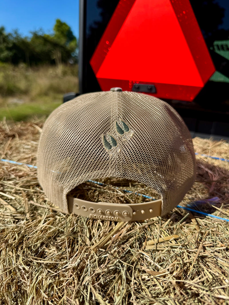 BuckedUp® Leather Patch 7 Panel Hi Profile Cream Camo with Tan Mesh Snapback - BuckedUp Apparel