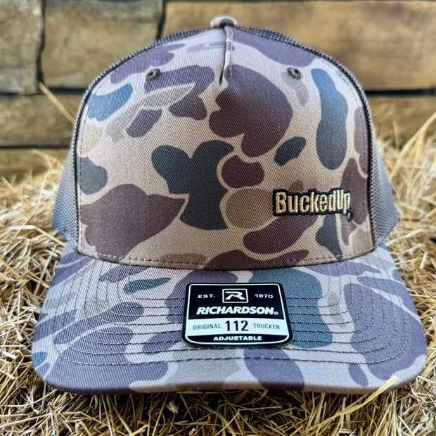 BuckedUp® Brown Duck Camo with Text and  Mesh Snapback