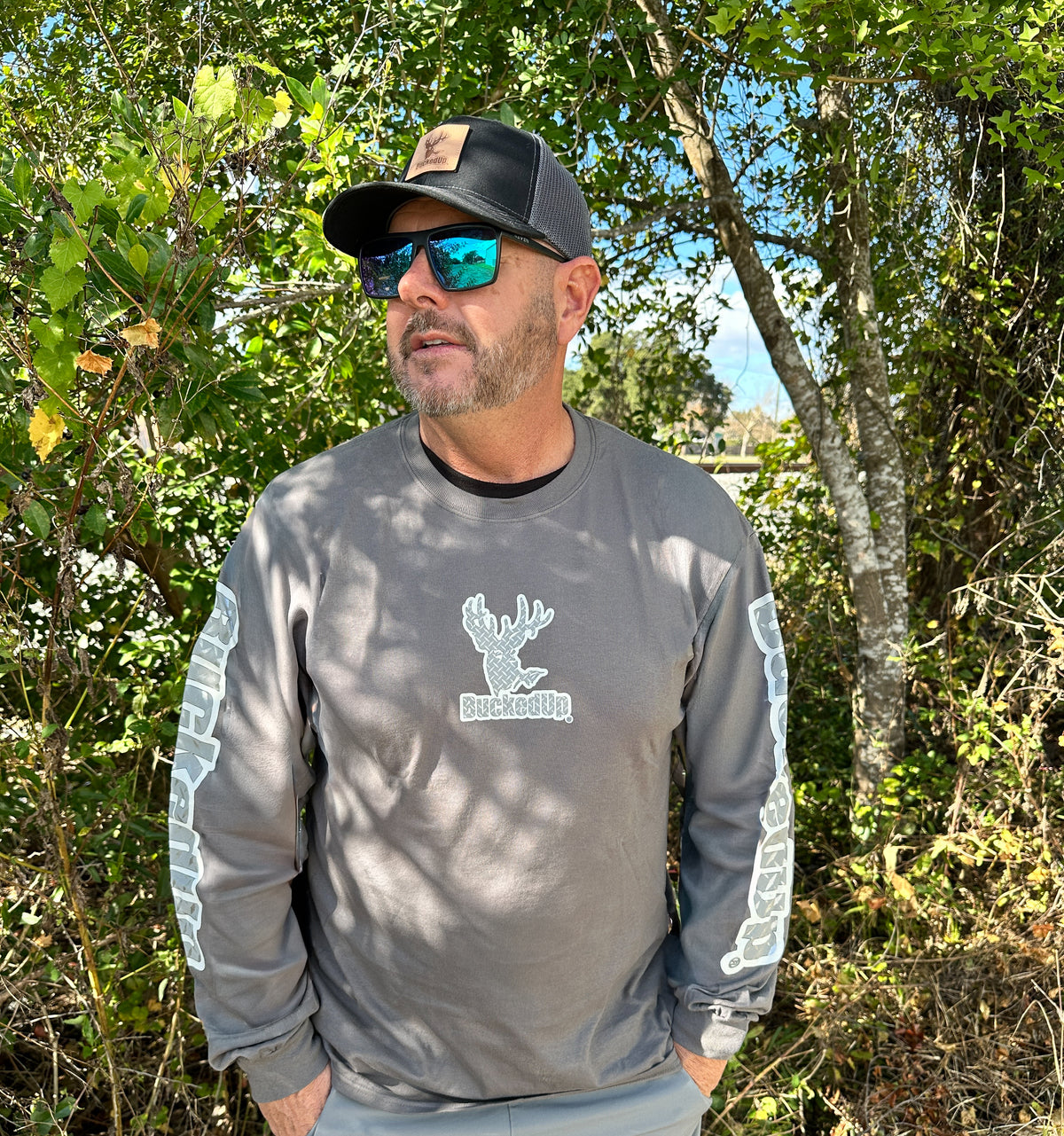 Long Sleeve Charcoal with White Diamond Plate BuckedUp® Logo