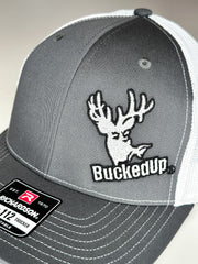 BuckedUp® Grey Logo Grey with White Mesh Snapback
