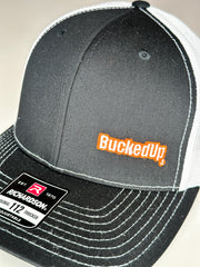 BuckedUp® Orange Text Black with White Mesh Snapback