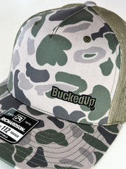 BuckedUp® Text in Buck Camo and Green Mesh Snapback