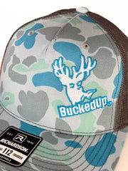 BuckedUp® Logo in Saltwater Camo and Gray Mesh Snapback