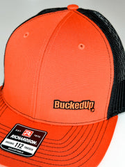BuckedUp® Orange Text Orange with Black Mesh Snapback