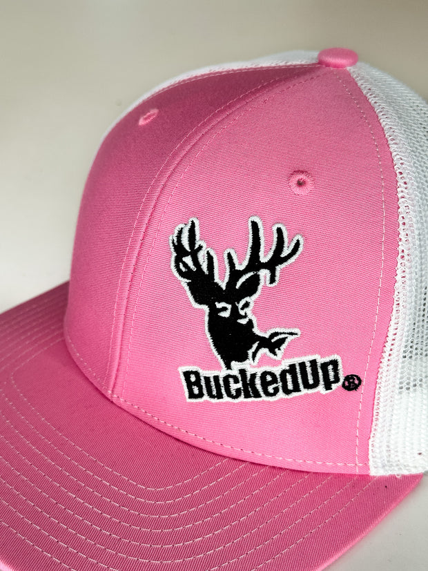 BuckedUp® Black Logo Pink with White Mesh Snapback