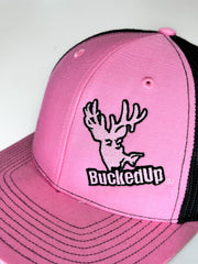 BuckedUp® Pink Logo Pink with Black Mesh Snapback