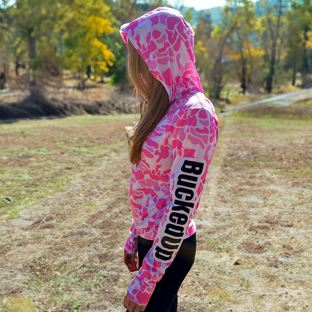 Performance Hoodie Pink Duck Camo with Classic BuckedUp Logo BuckedUp Apparel