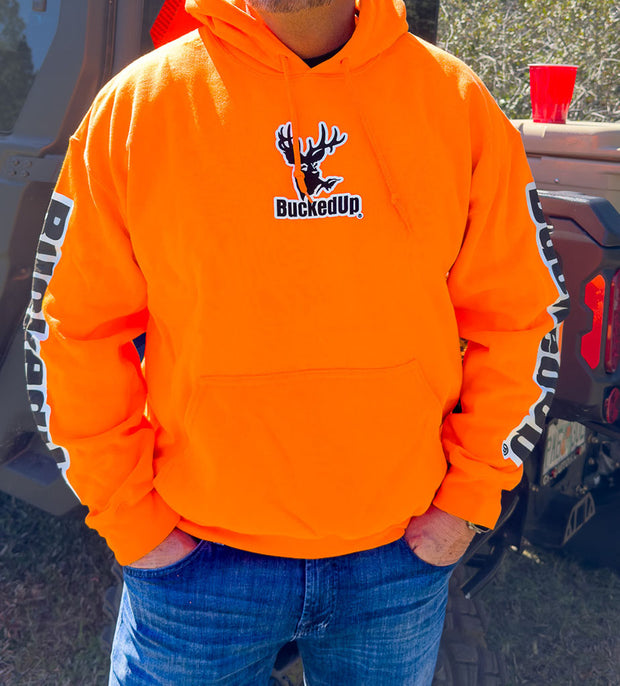 Pullover Hoodie - Safety Orange with White BuckedUp® Logo