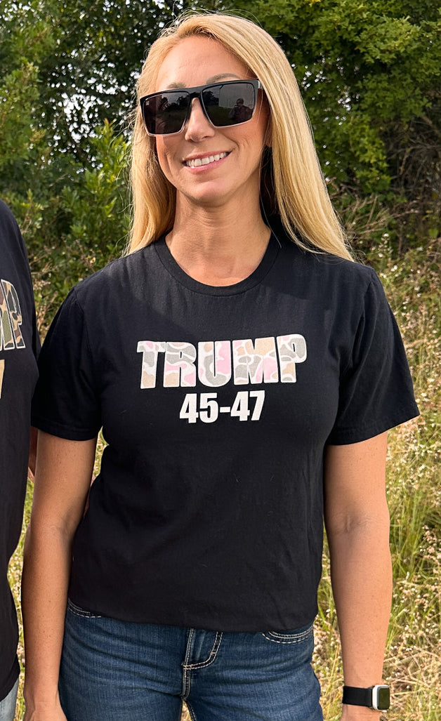 Short Sleeve BuckedUp® Duck Huntress Camo Trump 45-47 T-Shirt