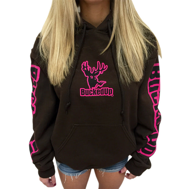 Pullover Hoodie - Chocolate with Pink BuckedUp® Logo