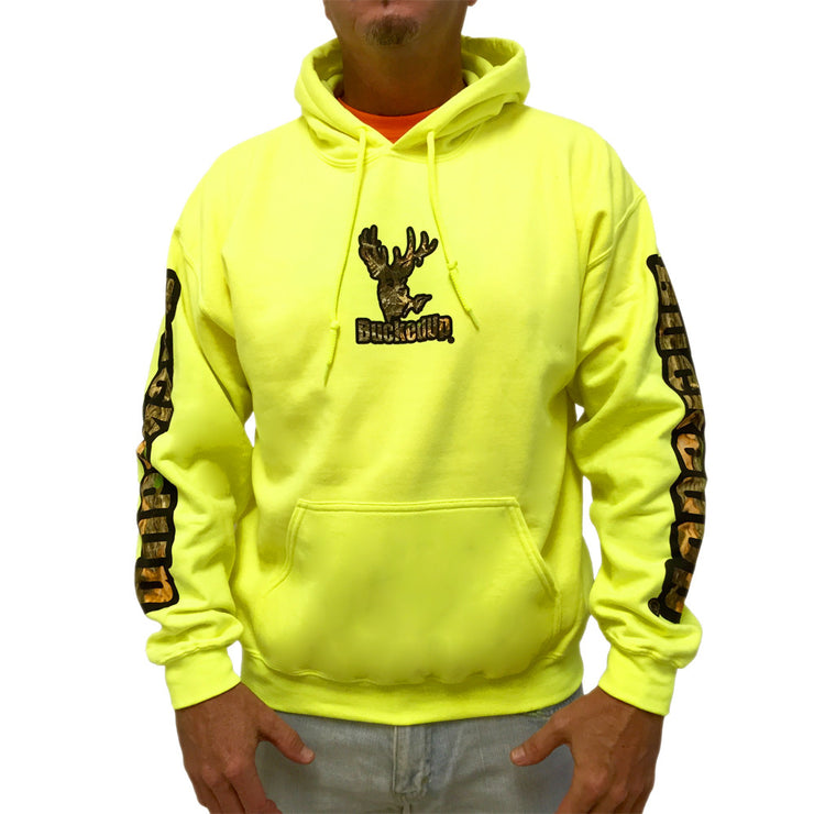Pullover Hoodie Safety Green with Black Camo BuckedUp® Logo
