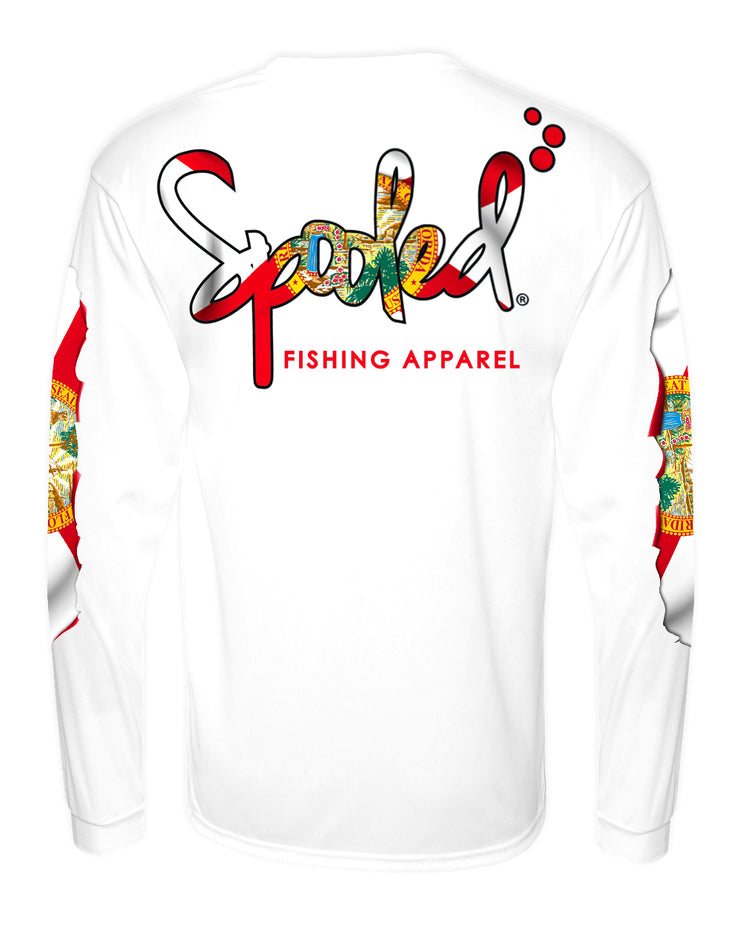 Performance Long Sleeve White with Spooled American Flag Logo SPF-30
