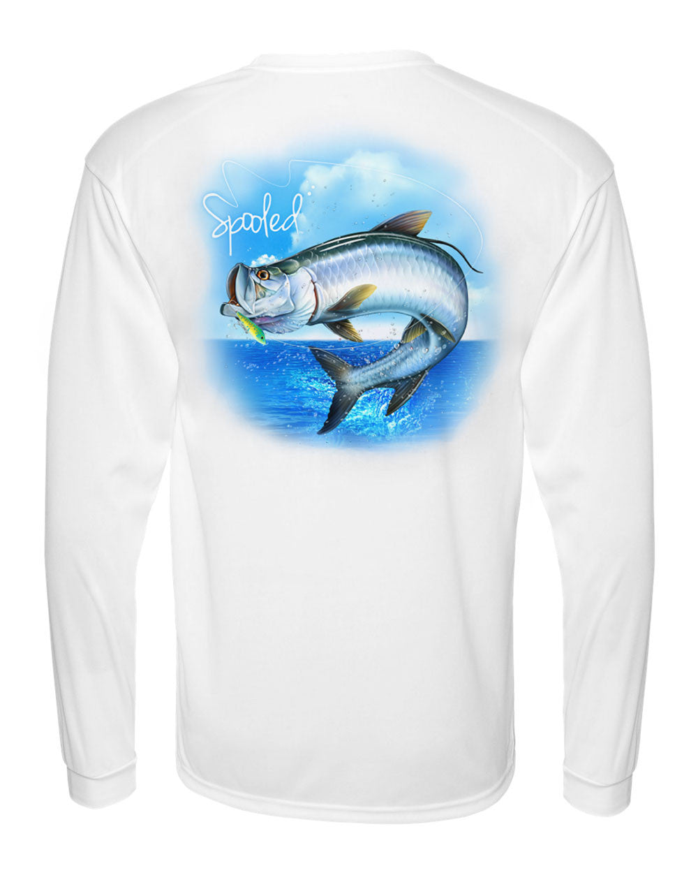 Performance Long Sleeve White with Spooled Tarpon SPF-30