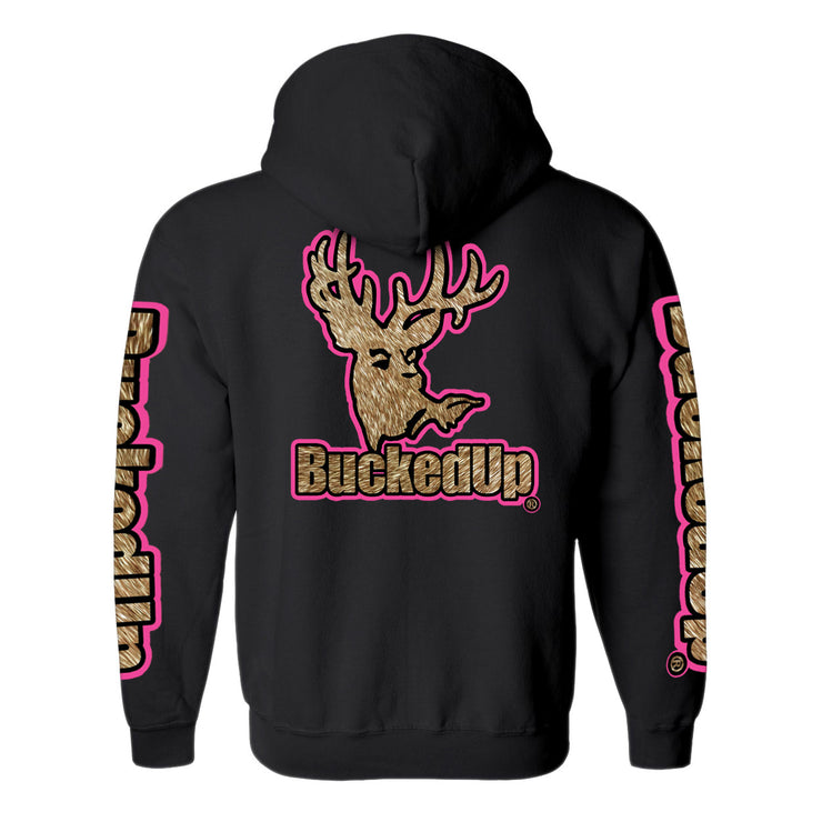 Pullover Hoodie - Black with Pink Buckskin BuckedUp® Logo