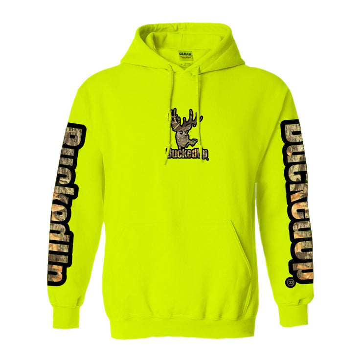 Pullover Hoodie Safety Green with Black Camo BuckedUp® Logo
