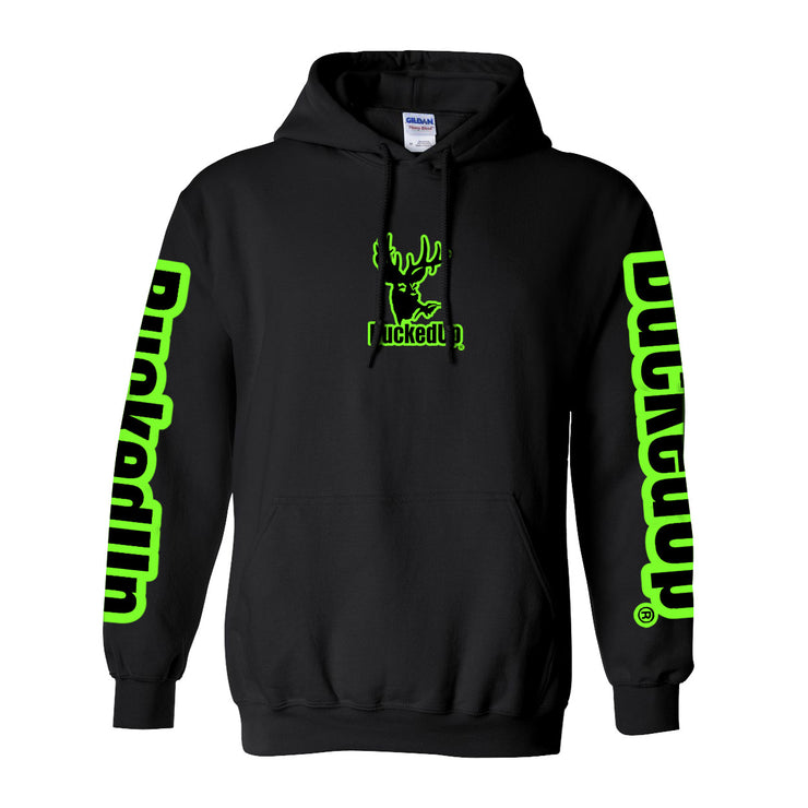 Youth Pullover Hoodie BuckedUp® Black with Neon Green Logo