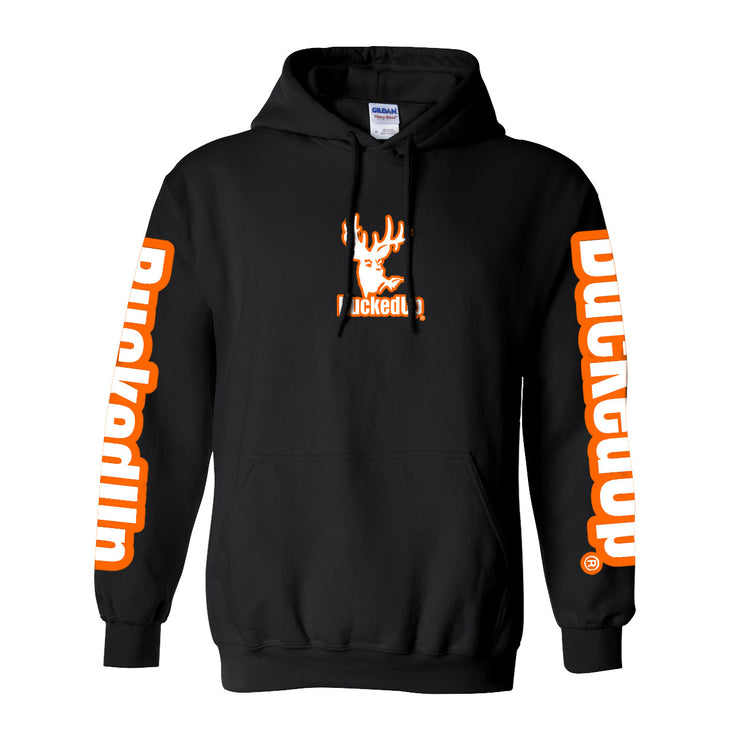 CLEARANCE Pullover Hoodie - Black with Orange White Logo