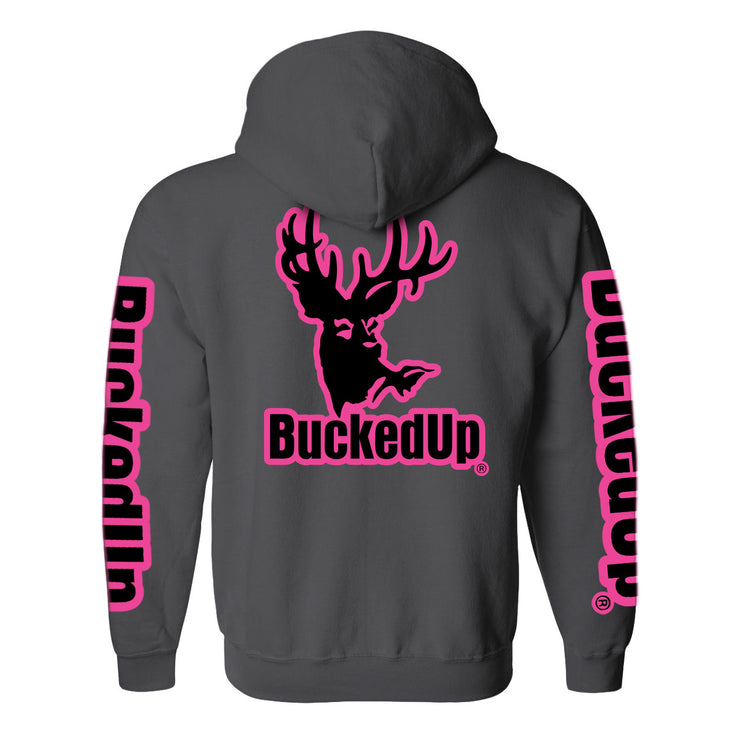 Pullover Hoodie - Charcoal Grey with Pink BuckedUp® Logo