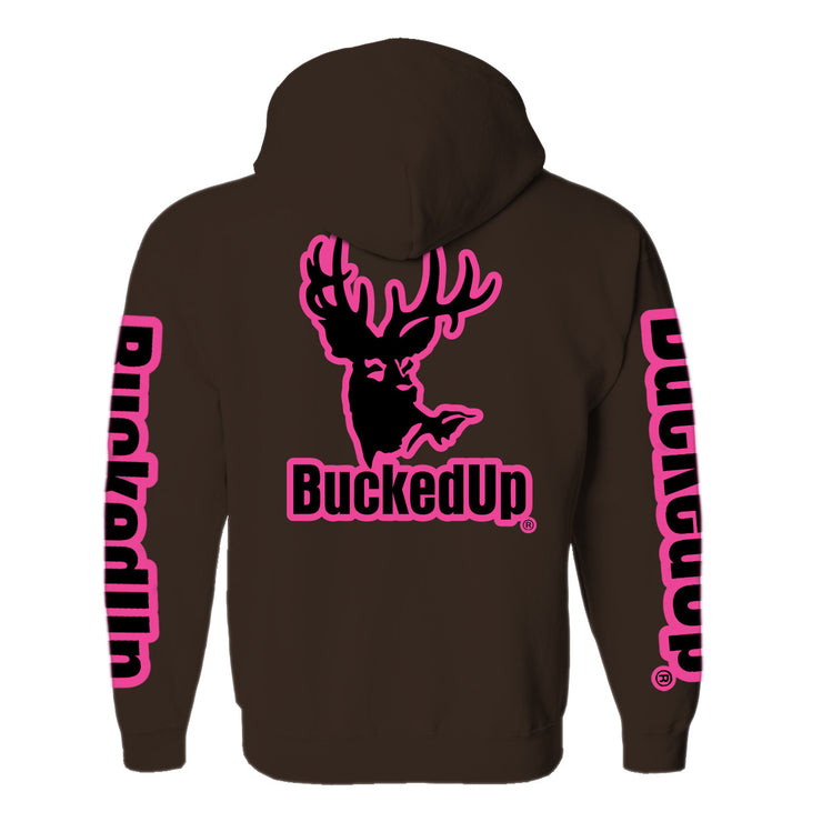 Pullover Hoodie - Chocolate with Pink BuckedUp® Logo