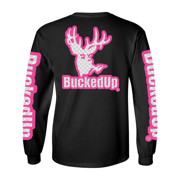 Long Sleeve Black with Pink Diamond Plate BuckedUp® Logo