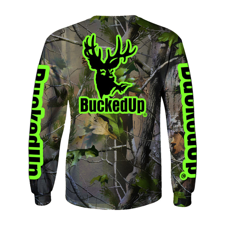 Youth Long Sleeve BuckedUp® Realtree APG Camo with Green Logo