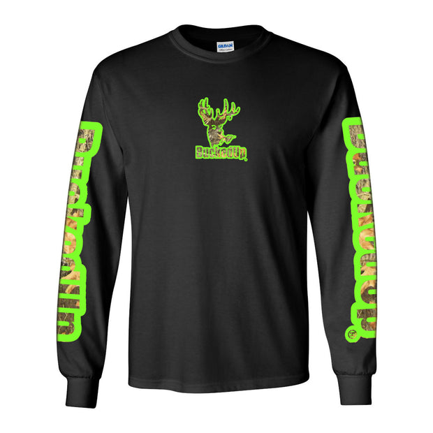 Long Sleeve Black with Green Camo BuckedUp® Logo
